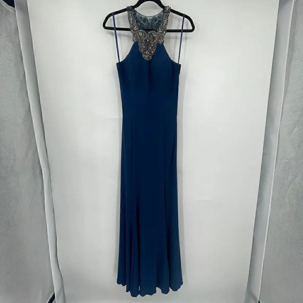 Aspeed Women's Hand beaded Evening Gown Royal Blue Polyester Formal Dress Small